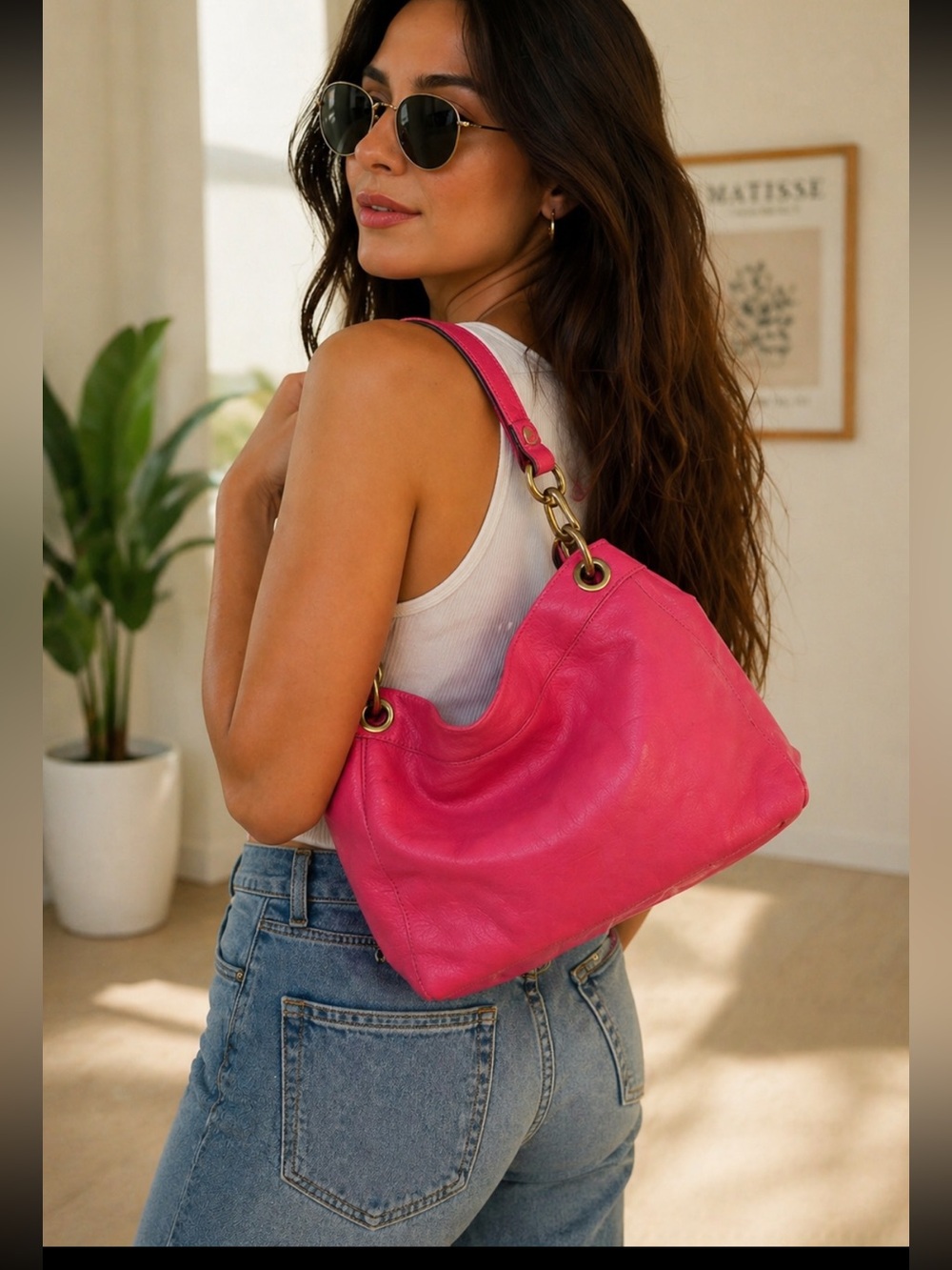 ABRO Pink Leather Shoulder Bag Made in Italy Hobo Purse Pebbled Leather